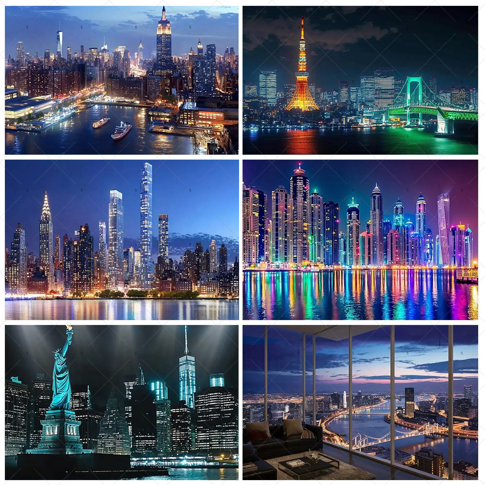 Home Office Background - Night View High-Rise Building Background Banner