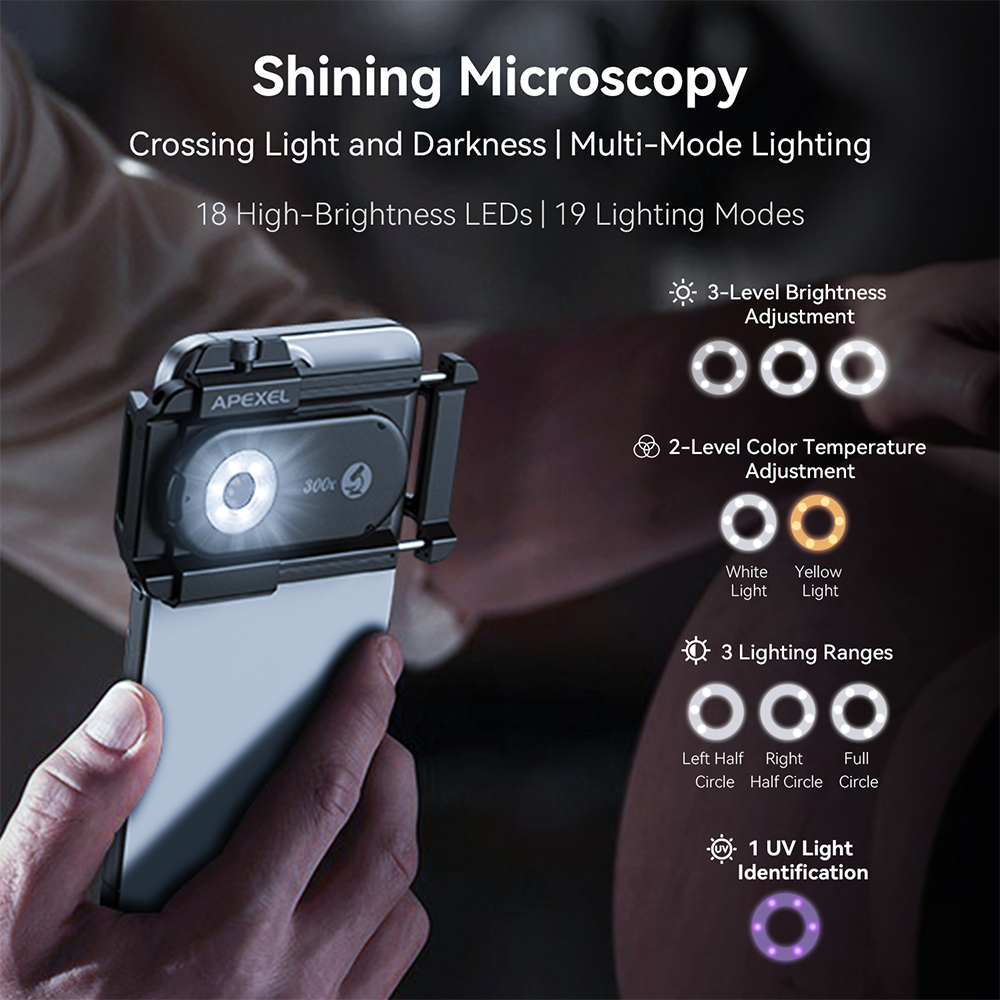 APEXEL Nano Zoom 300X Microsco - Zoom Lighting Kit 评论和价格