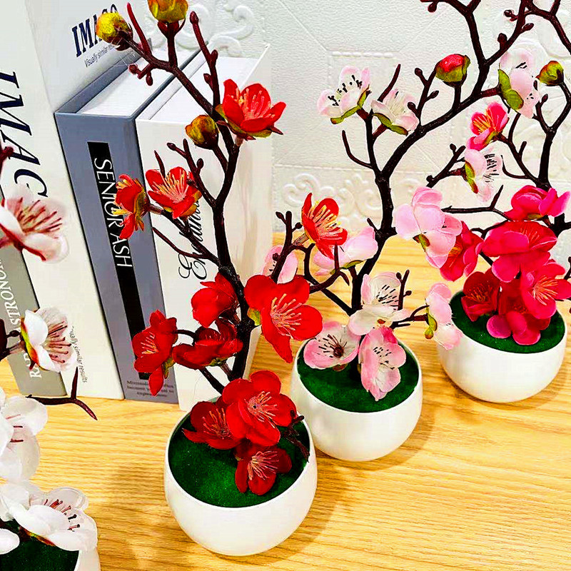 Simulation Plum Flower Pot Pla - Home Office Background 评论和价格